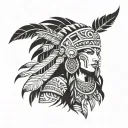 Inca warrior princess with a jungle-themed headdress tattoo design idea