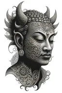 half buddha face half demon face with mandala back ground tattoo design idea