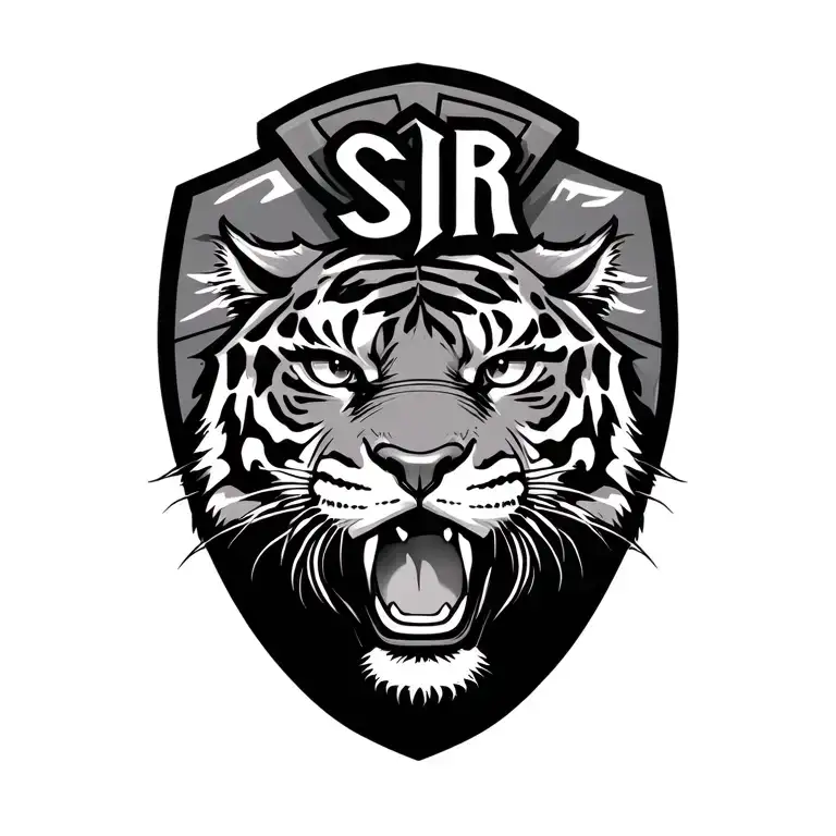 a crest with sir written on a basketball, fierce tiger eyes and quote there is no tomorrow  tattoo design idea