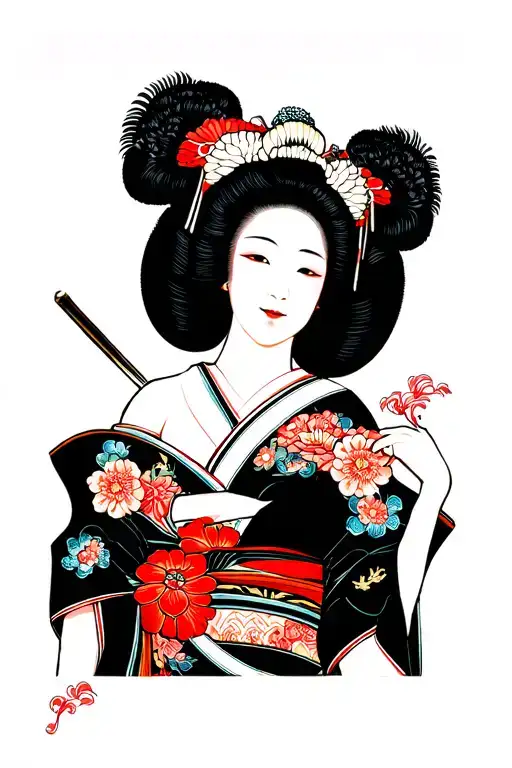 naked geisha with an Afro Hair tattoo design idea