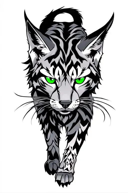 lynx warrior with green eyes tattoo design idea