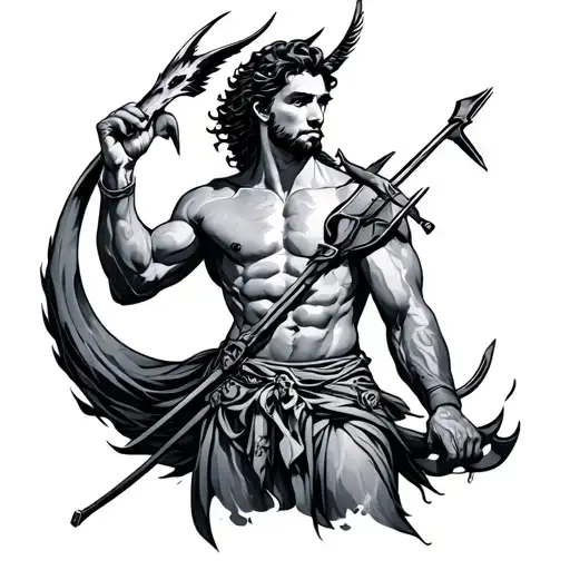 Sagittarius, male, with fine lines, bow drawn tattoo design idea