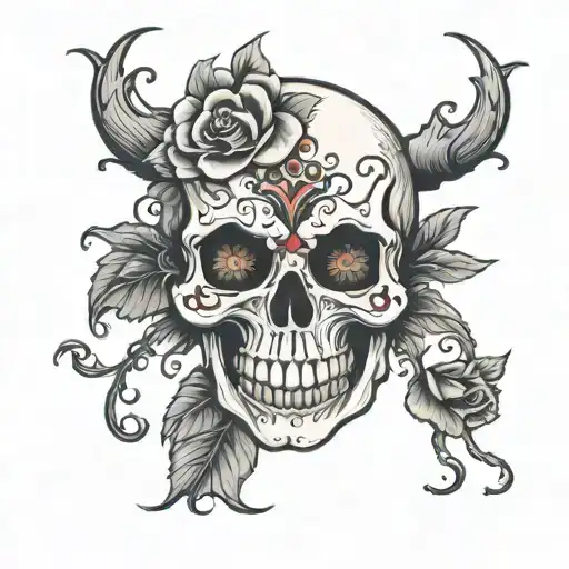 Skull with hearts in eyes tattoo design idea