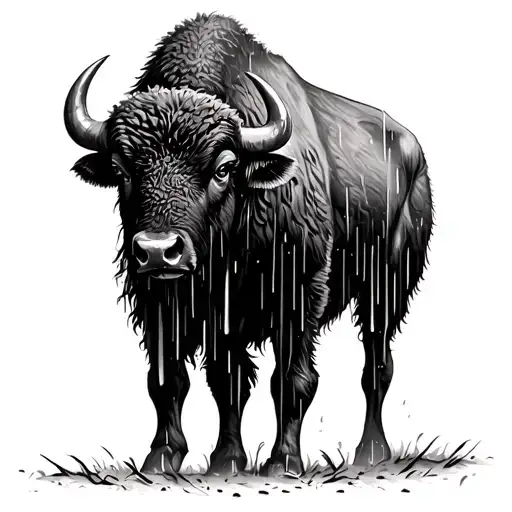 Buffalo in rain falling tattoo design idea