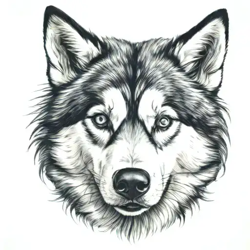 Husky head tattoo face from front tattoo design idea