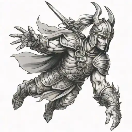 hand grasping warrior that ascended to the sky tattoo design idea