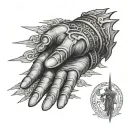 hand grasping warrior that ascended to the sky tattoo design idea