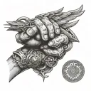 hand grasping warrior that ascended to the sky tattoo design idea