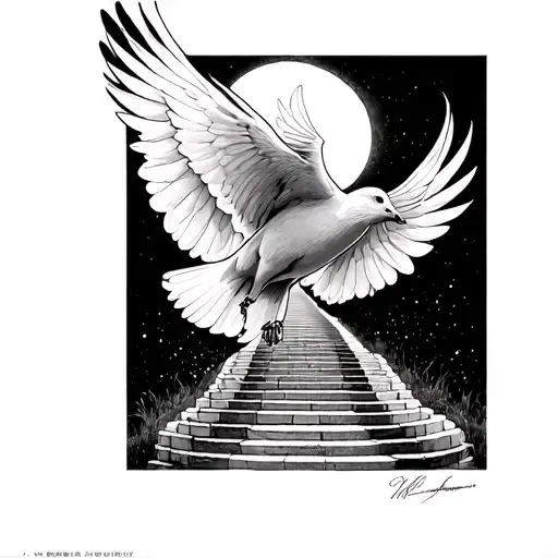 I want a dove flying on top of the arm by the shoulder then I want heavens gates faded in underneath with about 8 stairs tattoo design idea