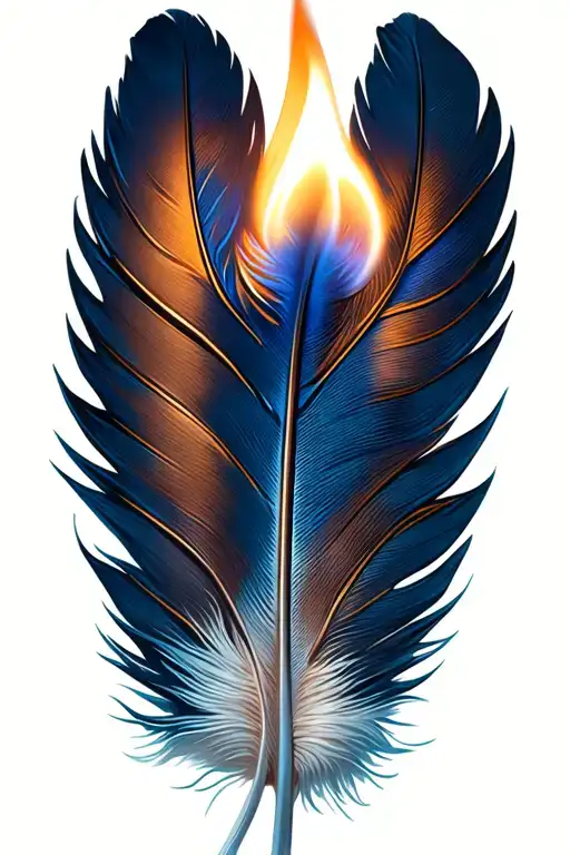 feather being lit by match stick tattoo design idea
