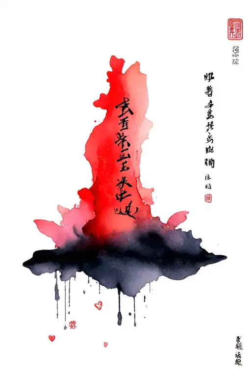 Likoris of red -black color, with the inscription on the side of Chinese "Death only translation, love - immortality" tattoo design idea