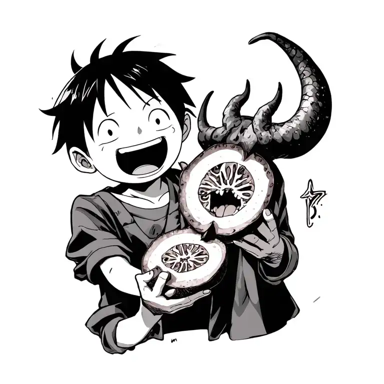ace from one piece as a child laughing hold his devil fruit tattoo design idea