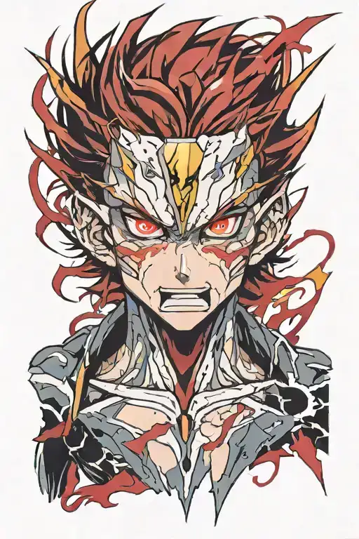 anime character with red eyes and a flash of lightning from his eyes tattoo design idea