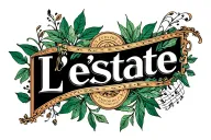 Art Nouveau-style "L'estate" inscription with plants and notes. tattoo design idea