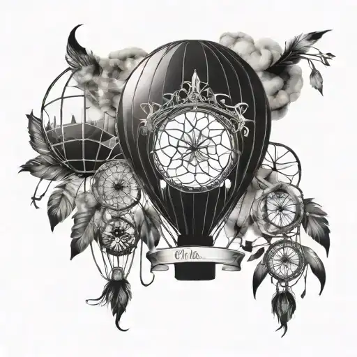 hot air balloon with dream catcher design tattoo design idea