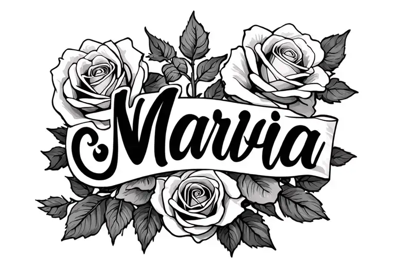 Name "Maria" with roses growing tattoo design idea