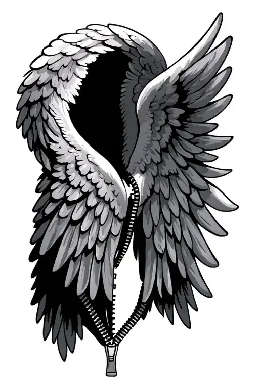 angel wings in a zipper tattoo design idea