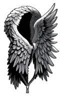 angel wings in a zipper tattoo design idea