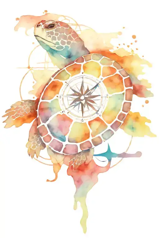Turtle with compass  tattoo design idea