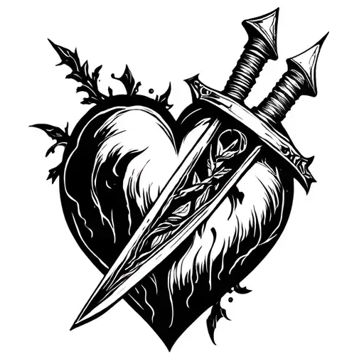 heart with a dagger inside tattoo design idea