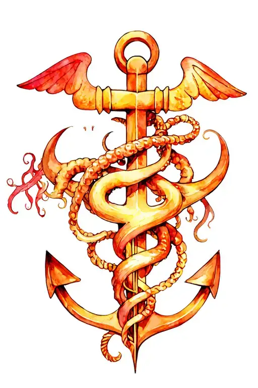 Cthulhu emerging,  Anchor with Corpsman Caduceus tattoo design idea