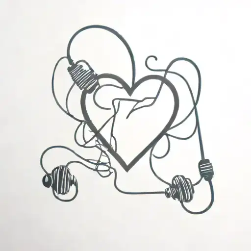 broken heart joined together with headphones and music tattoo design idea