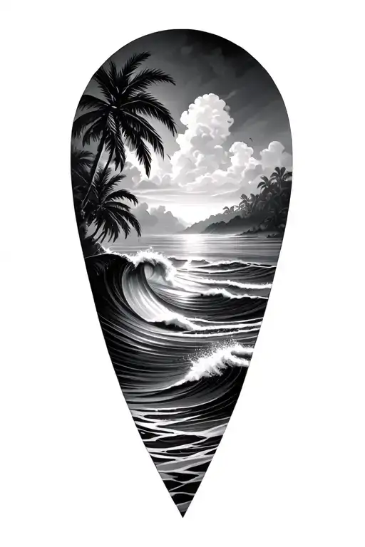 waves and palm trees tattoo design idea