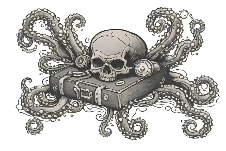 goonies movies VHS tape with treasure and an octopus kraken tattoo design idea