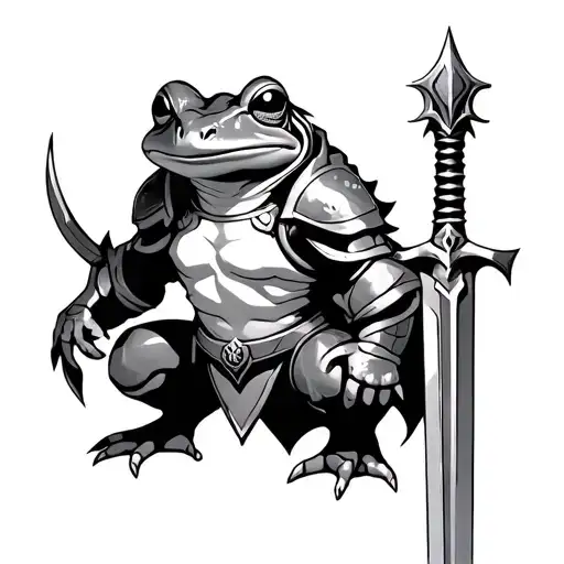 Frog tattoo that is dress up berserker armor from berserk as well as dragonslayer sword tattoo design idea