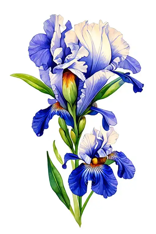 iris flower, myrrh, theatre masks, blueberry bush, snow bunting tattoo design idea