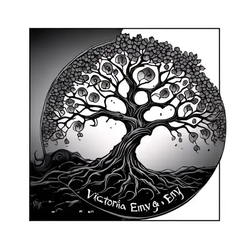 "Victoria and Enya" Tree of life with the names Victoria and Enya tattoo design idea