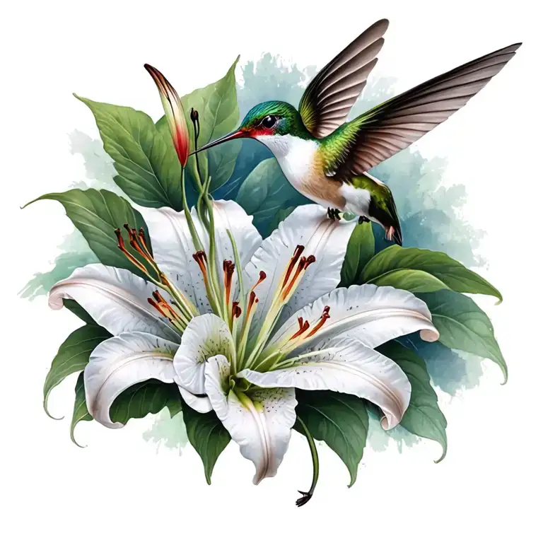 Lily and hummingbird   tattoo design idea