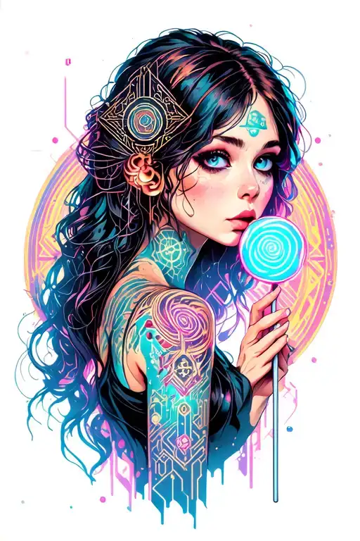 girl with lollipop tattoo design idea