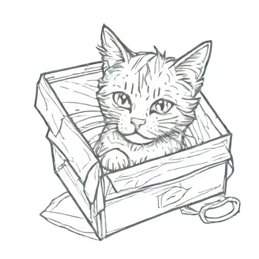 a cat in a box tattoo design idea