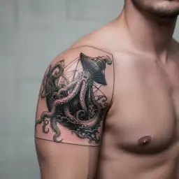 Kraken holding a ship down  tattoo design idea