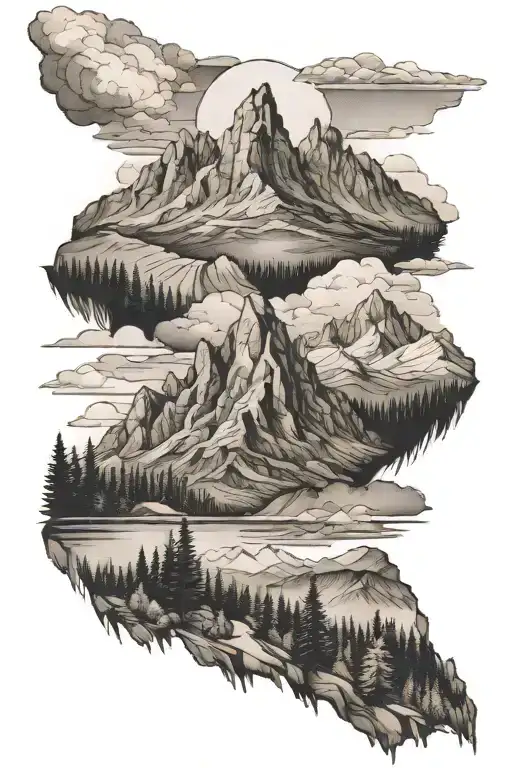 Mountain scapes with dates. 11/06/13, 07/24/ 19, 05/20/21, 06/14/24 tattoo design idea