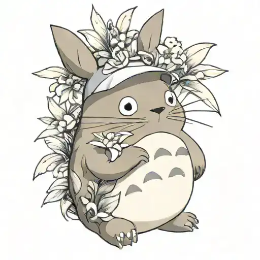 totoro holding an alum Lilly tattoo design idea