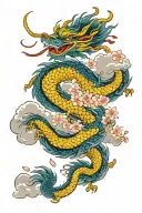 oriental dragon and clouds with cherry blossom  tattoo design idea