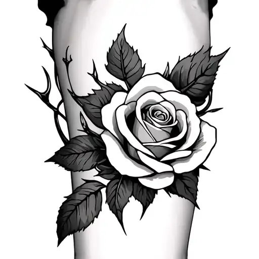 Make a tattoo on the knee where the roses with spikes go from the foot of the reassignment on the lower leg and end with a rose flower tattoo design idea