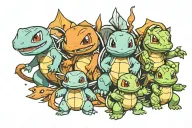 charmander, bulbasaur, squirtle tattoo design idea