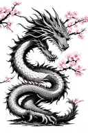 dragon wrapped around cherry blossom tree tattoo design idea