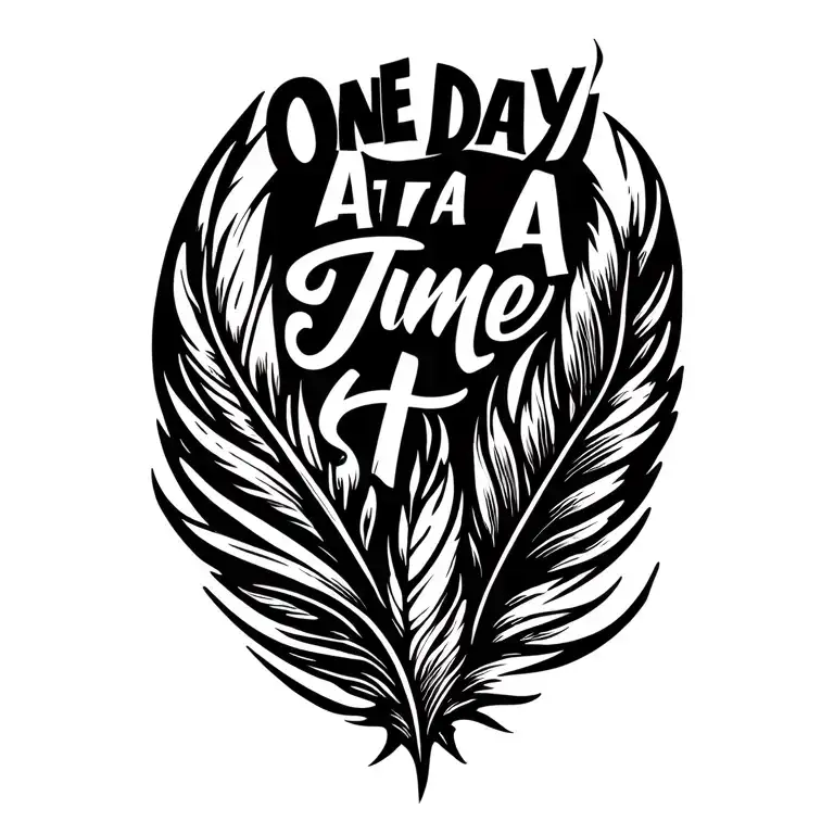 "One Day At A Time" eagle feather feather feather tattoo design idea