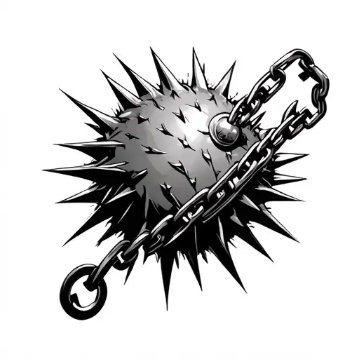 long handle with chain spikey ball merging tattoo design idea