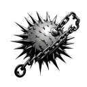 long handle with chain spikey ball merging tattoo design idea