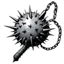 long handle with chain spikey ball merging tattoo design idea