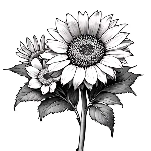 Dwarf sunspot sunflower,(Platycodon grandiflorus), Marigold, Cosmo flower, Zephyranthes, Zinnia, Jonquil, Leopard’s bane tattoo design idea