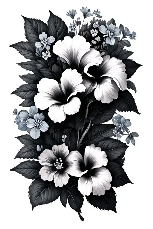 hibiscus and forget me not flowers tattoo design idea