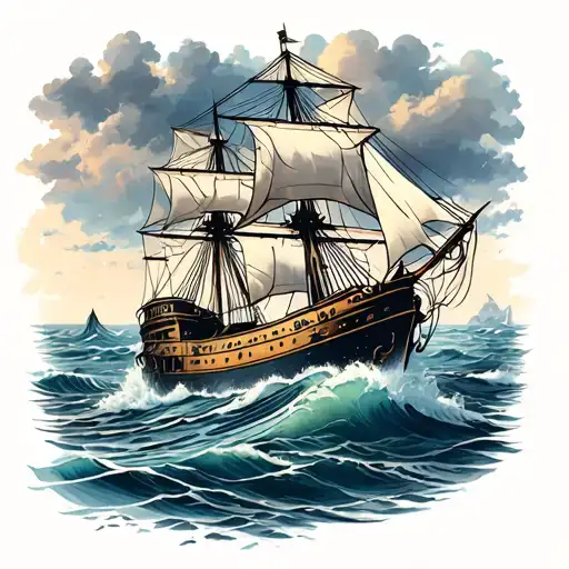 A ship on a turbulent sea, grounded by a family's love. tattoo design idea