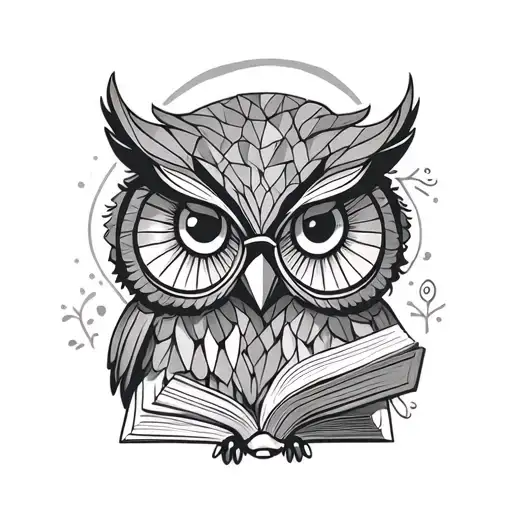 Owl with glasses reading a book open minded concept design tattoo design idea