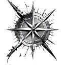 broken compass with tenscity tattoo design idea